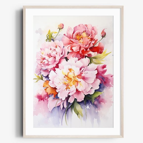 Other - Watercolor Peonies Wall Art Illustration Print Poster Unframed